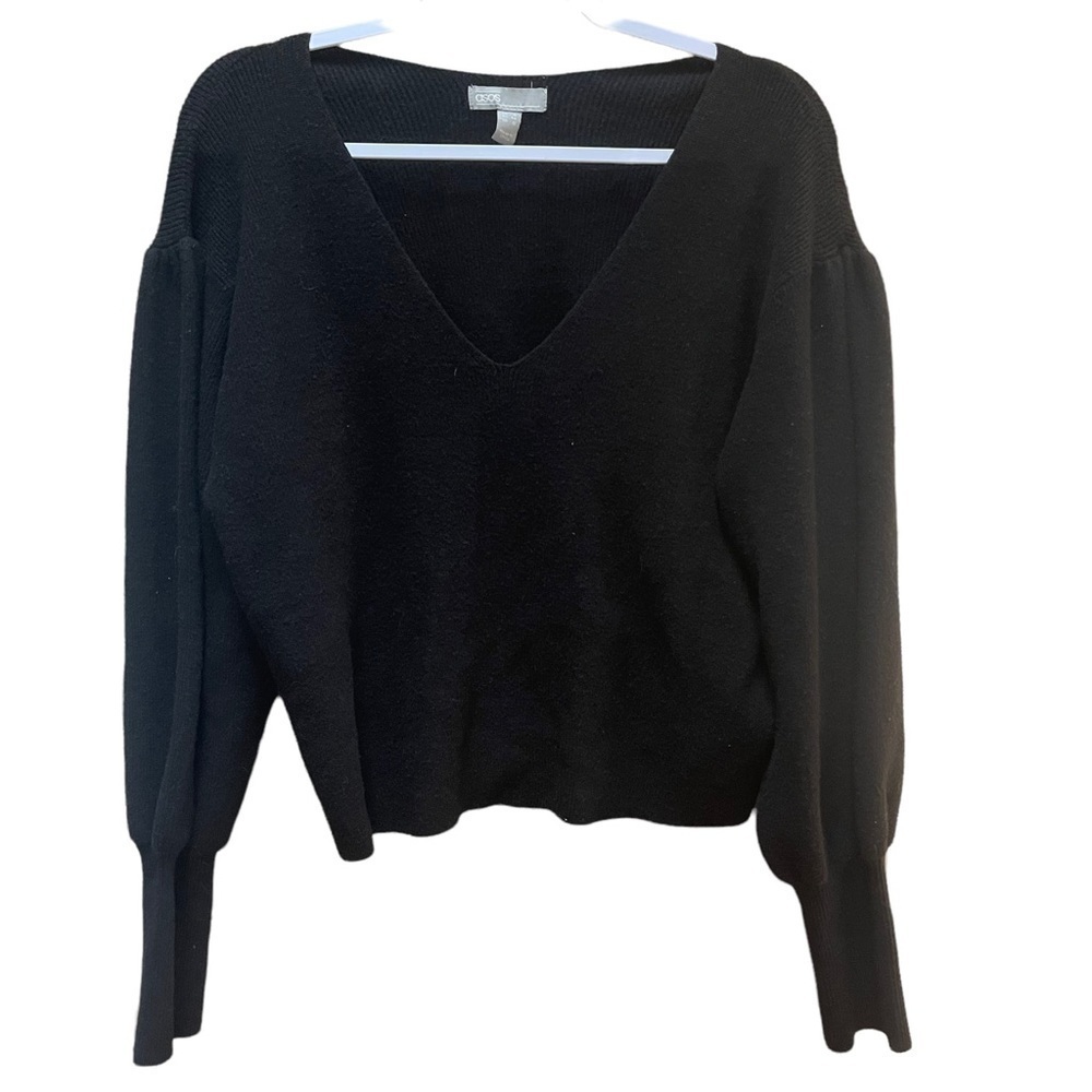 ASOS Sweater Black V Neck Drop Shoulders Fitted‎ Cuffs Witchy Grunge Sz 12